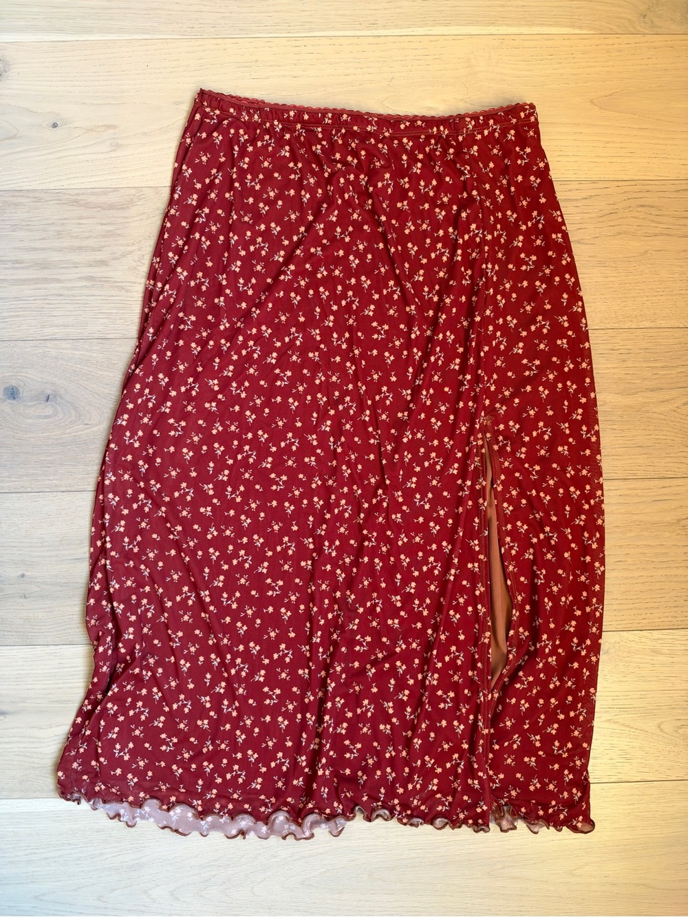 ARULA Burgundy Floral Midi Skirt